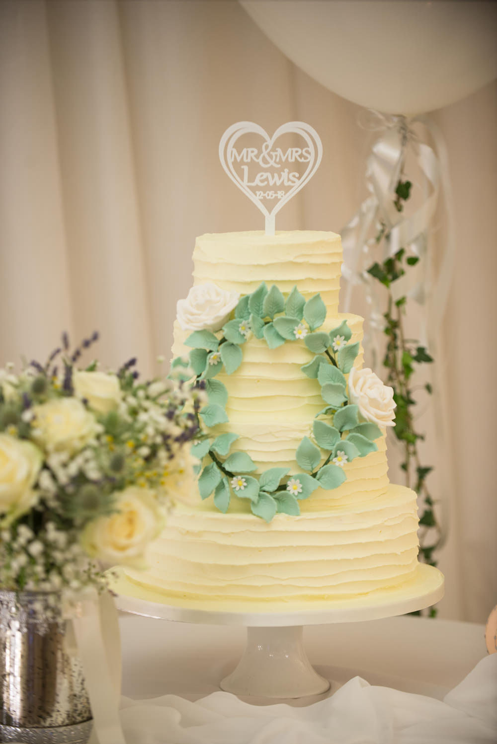 Rustic Buttercream Cake Greenery Wreath Halo Crow Hill Wedding Tim Simpson Photography