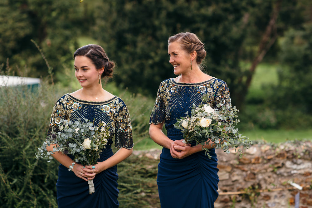 Navy Bridesmaid Dresses Gold Sequins Devon Garden Wedding Tipi Freckle Photography
