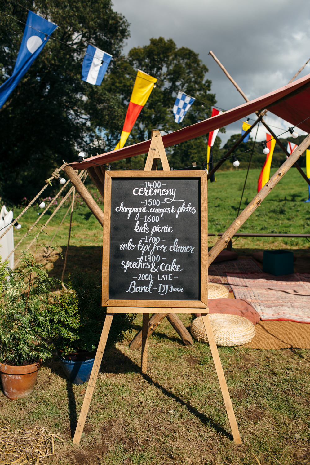 Chalk Black Board Order Day Devon Garden Wedding Tipi Freckle Photography