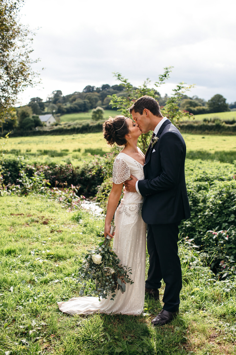 Eliza Jane Howell Beaded Sequin Dress Gown Sleeves Bride Bridal Devon Garden Wedding Tipi Freckle Photography