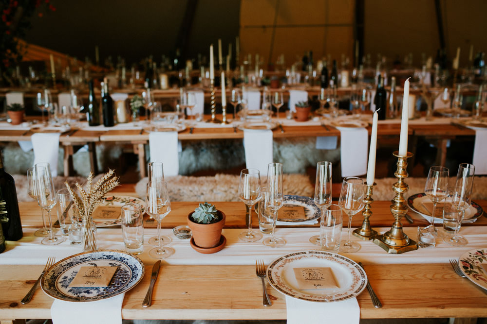 Table Decor Wooden Candles Succlents Greenery Devon Garden Wedding Tipi Freckle Photography
