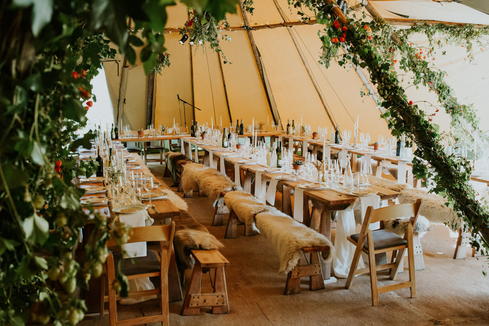 Table Decor Wooden Candles Succlents Greenery Devon Garden Wedding Tipi Freckle Photography