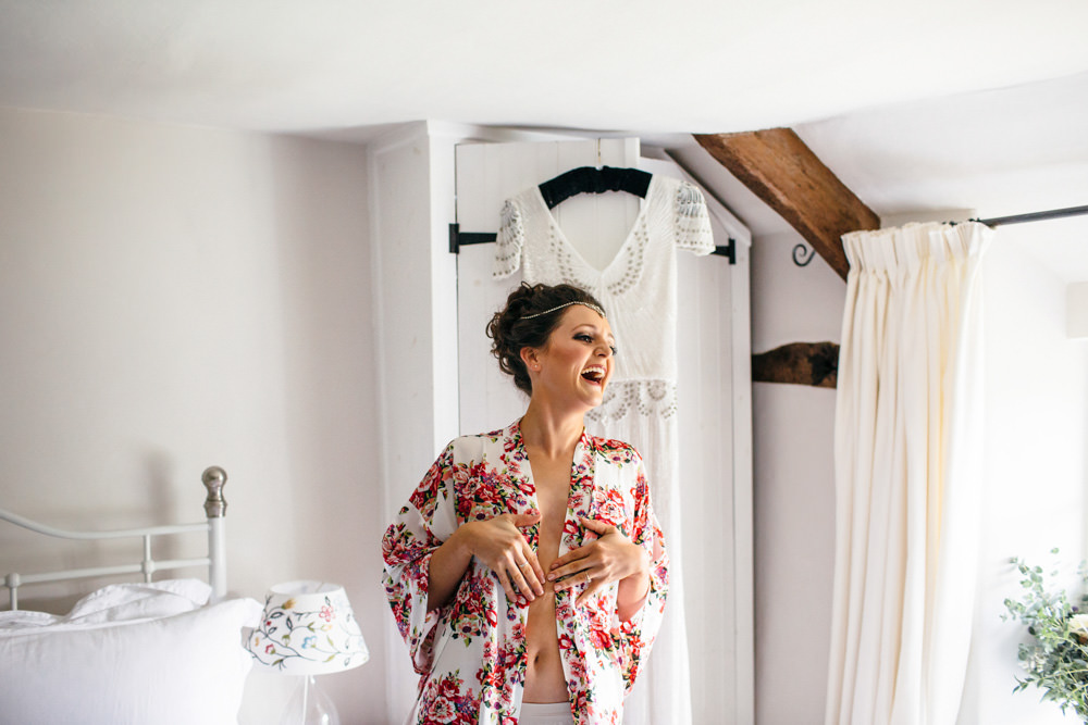 Floral Dressing Gown Robe Bride Bridal Devon Garden Wedding Tipi Freckle Photography