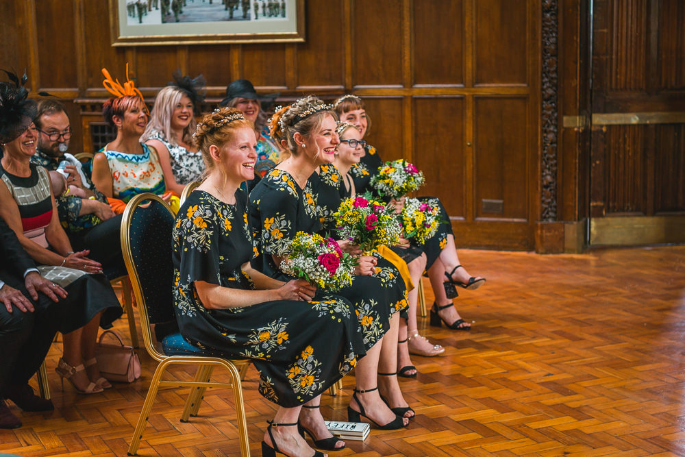 Zara Bridesmaids Black Yellow Floral Ceremony Fruit Space Hull Warehouse Wedding M&G Photographic