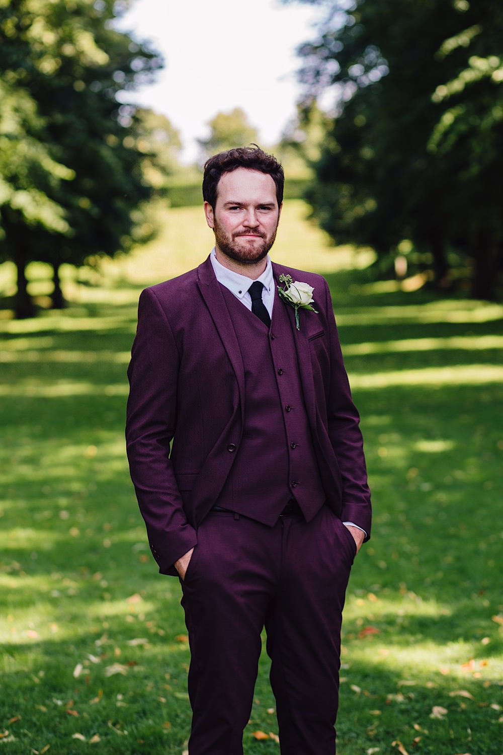 Burgundy Suit Groom Black Tie Great Fosters Wedding Roo Stain Photography