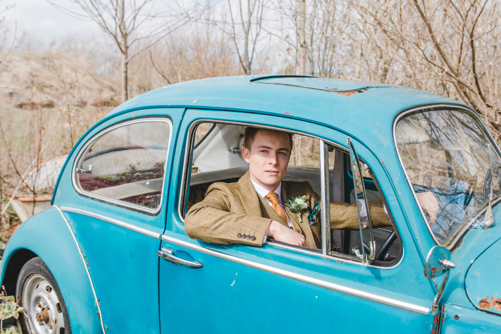 Teal Blue Green Classic Beetle Car Greenhouse Wedding Ideas Secret Herb Garden Siobhan Stewart Photography