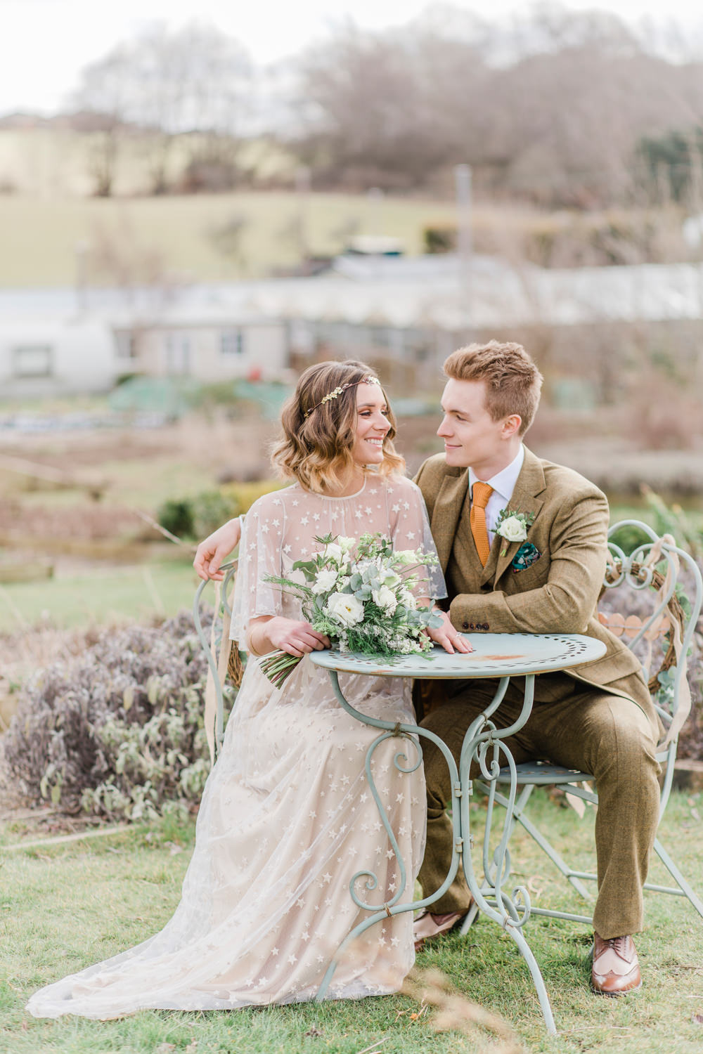 Star Celestial Dress Gown Bride Bridal Sleeves Embroidered Sheer Greenhouse Wedding Ideas Secret Herb Garden Siobhan Stewart Photography