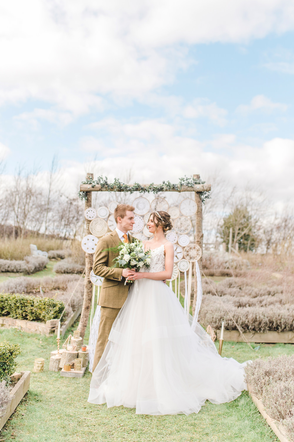 Backdrop Ceremony Wall Embroidery Hoop Dream Catchers Bohemian Greenhouse Wedding Ideas Secret Herb Garden Siobhan Stewart Photography