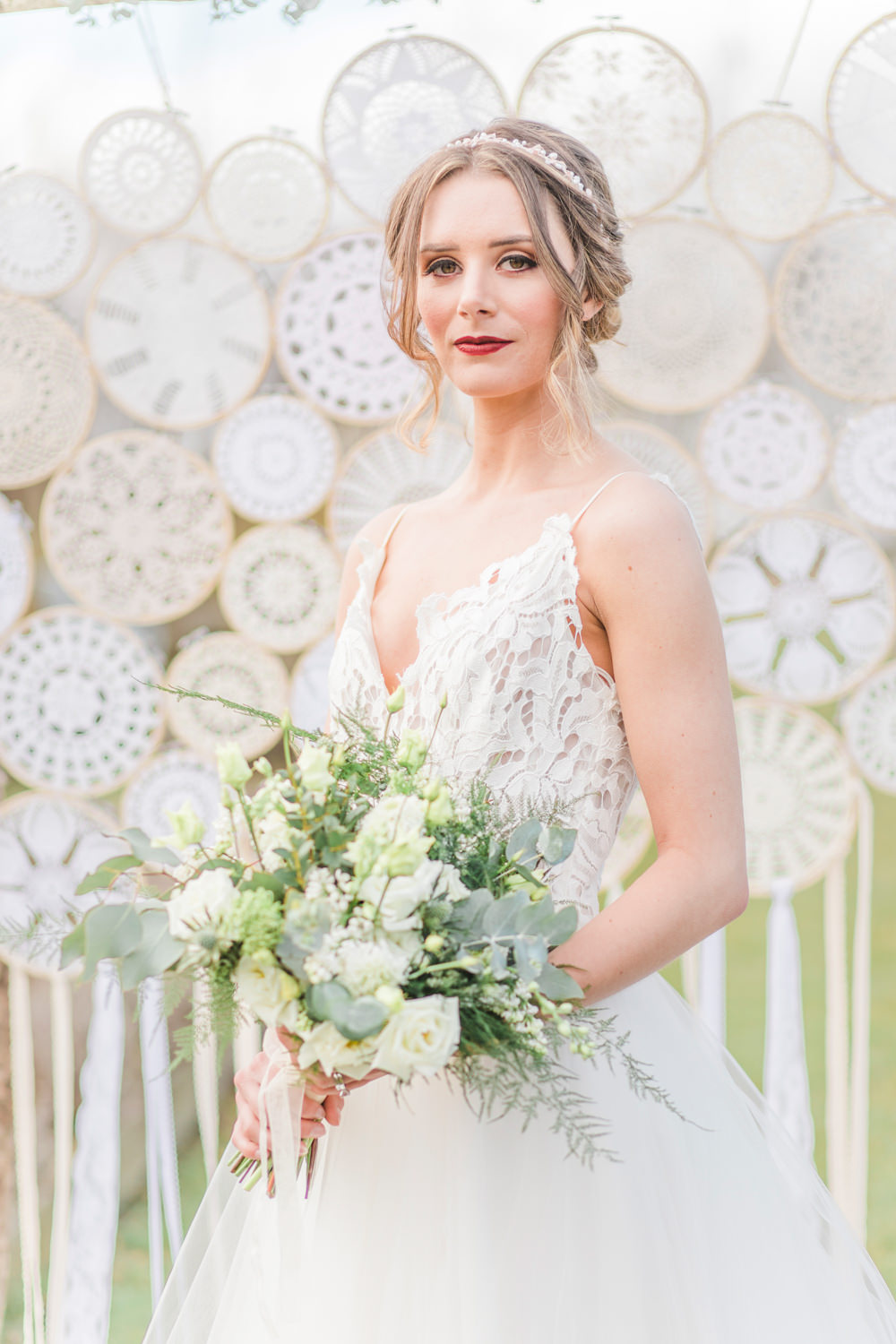 Dress Gown Bride Bridal Lace Straps Tulle Skirt Greenhouse Wedding Ideas Secret Herb Garden Siobhan Stewart Photography