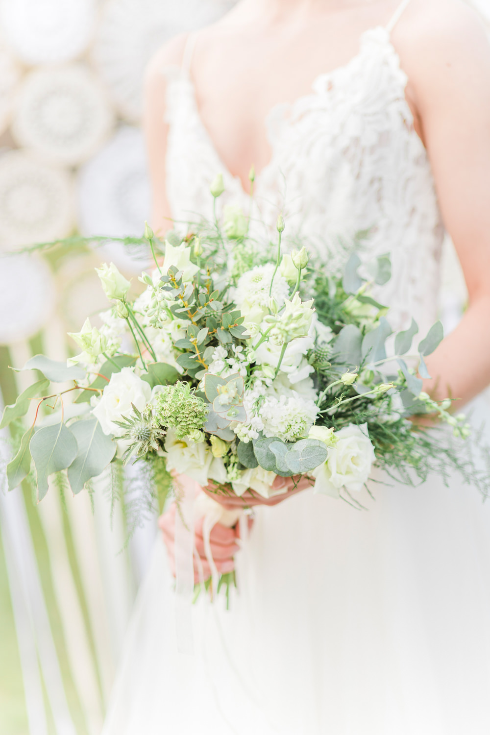Bouquet Flowers Greenery Folliage Bride Bridal Eucalyptus Fresia Thistle Rose Greenhouse Wedding Ideas Secret Herb Garden Siobhan Stewart Photography