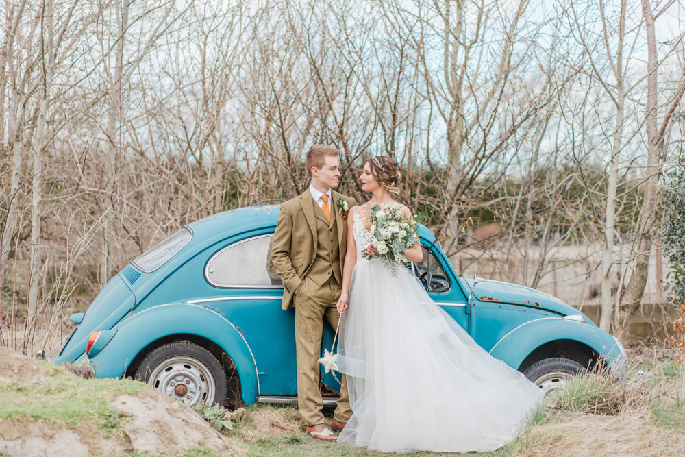 Teal Blue Green Classic Beetle Car Greenhouse Wedding Ideas Secret Herb Garden Siobhan Stewart Photography
