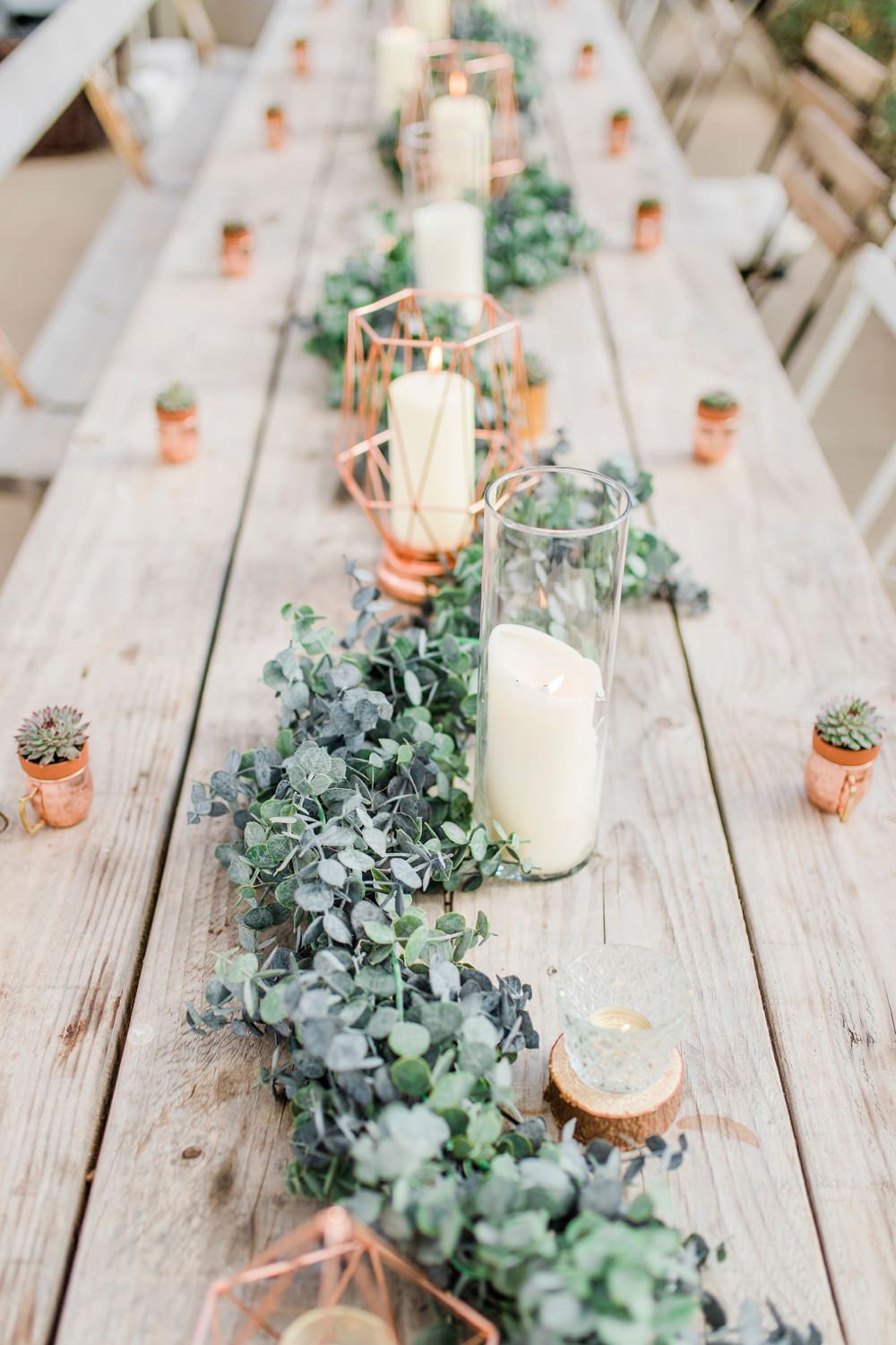 Greenery Foliage Table Runner Swag Garland Copper Candle Decor Tablescape Rustic Greenhouse Wedding Ideas Secret Herb Garden Siobhan Stewart Photography