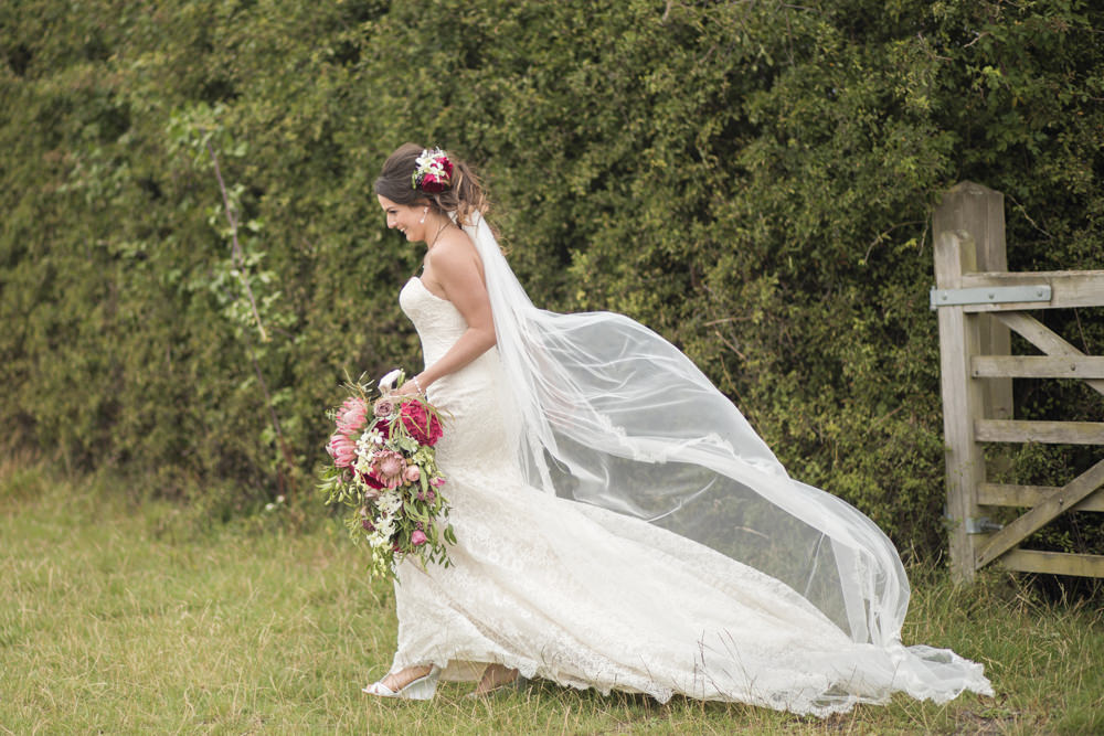 Bride Bridal Lace Dress Gown Strapless Sweetheart Train Veil House Meadow Wedding Kerry Ann Duffy Photography