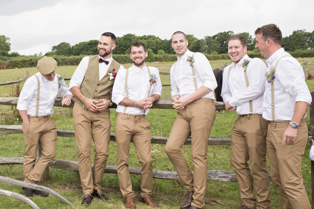 Groom Tweed Waistcoat Red Bow Tie Brown Check Country Suit Groomsmen Braces House Meadow Wedding Kerry Ann Duffy Photography