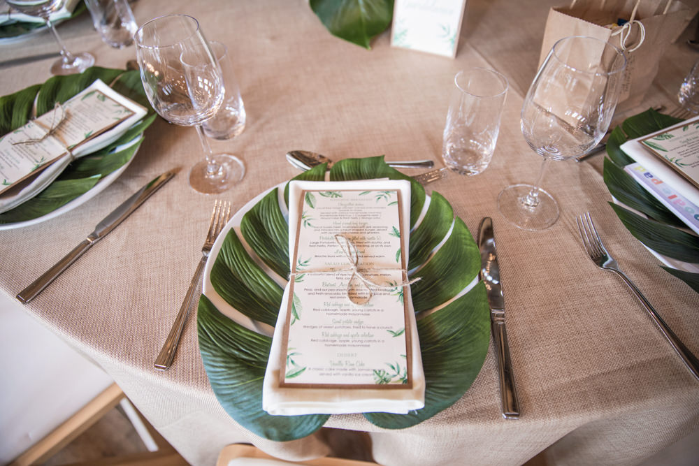 Place Setting Tropical Palm Leaves Stationery Decor House Meadow Wedding Kerry Ann Duffy Photography