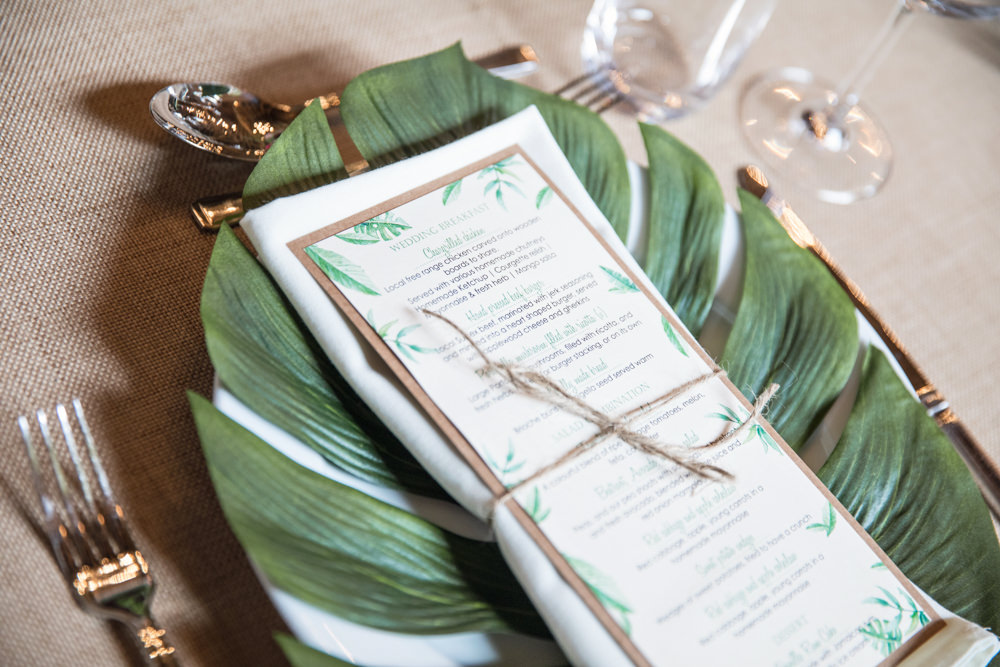 Place Setting Tropical Palm Leaves Stationery Decor House Meadow Wedding Kerry Ann Duffy Photography
