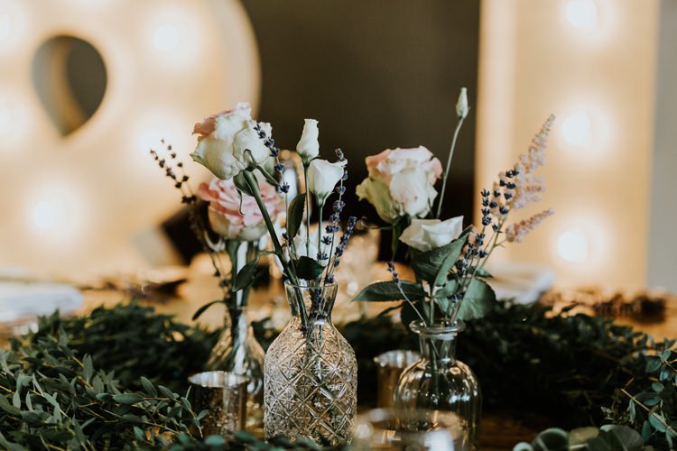 Cut Glass Bud Vase Rose Lavender Foliage Runner Le Petit Chateau Wedding Chris Randle Photography