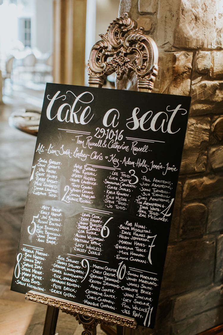 Table Plan Seating Chart Chalk Board Modern Calligraphy Gold Easel Le Petit Chateau Wedding Chris Randle Photography