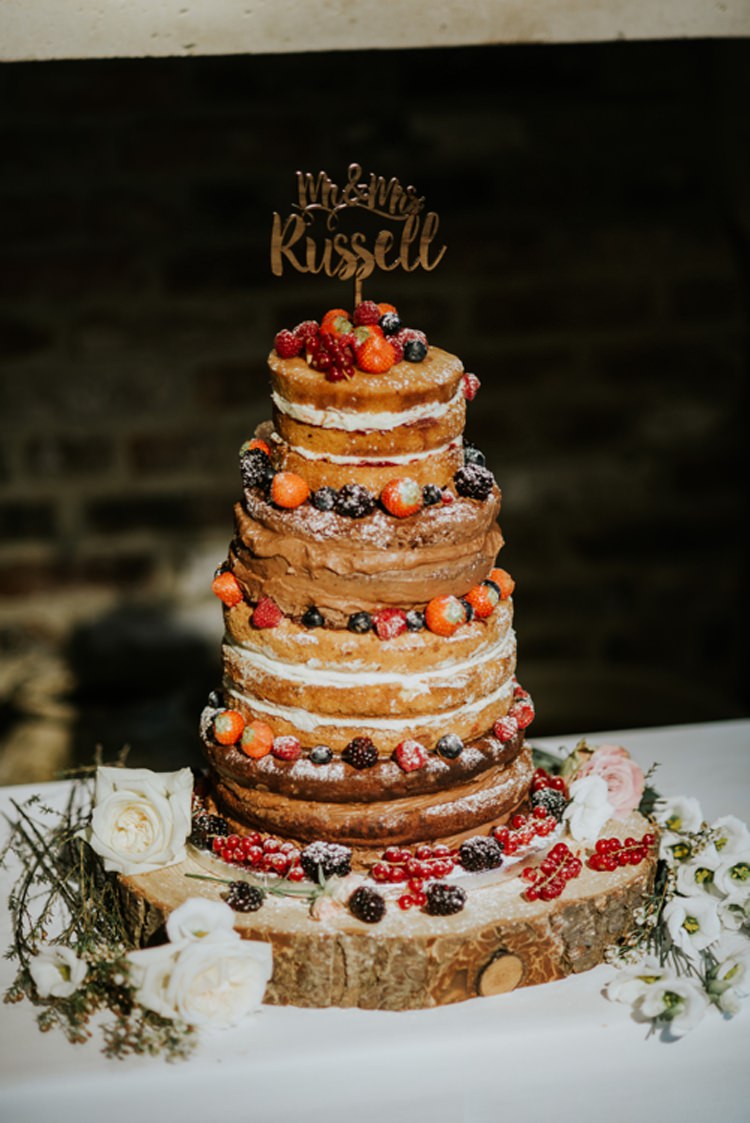 Naked Cake Summer Fruit Berries Laser Cut Metallic Cake Topper Wood Slice Stand Le Petit Chateau Wedding Chris Randle Photography