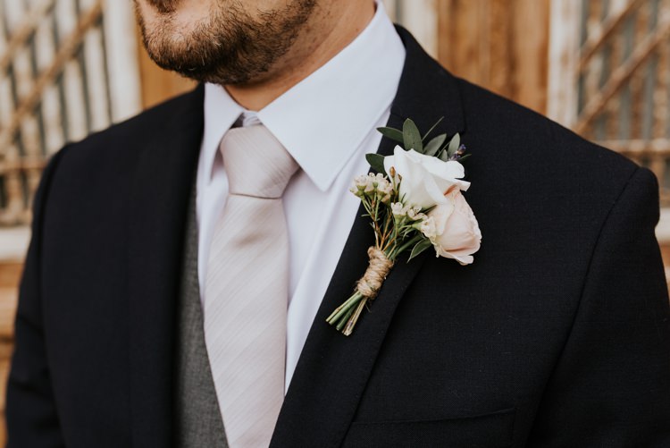 Groom Black Suit Grey Waistcoat Pink Tie Blush Three Piece Le Petit Chateau Wedding Chris Randle Photography