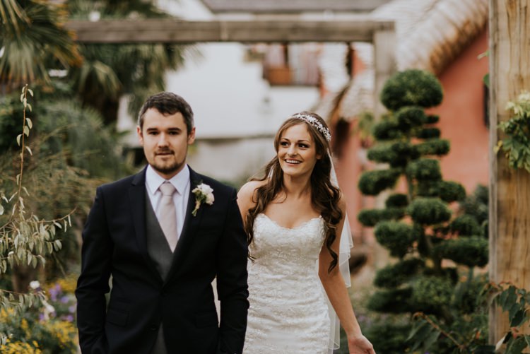 Bride Bridal Headpiece Veil Sweetheart Neckline Dress Gown Black Grey Waistcoat Suit Groom Le Petit Chateau Wedding Chris Randle Photography