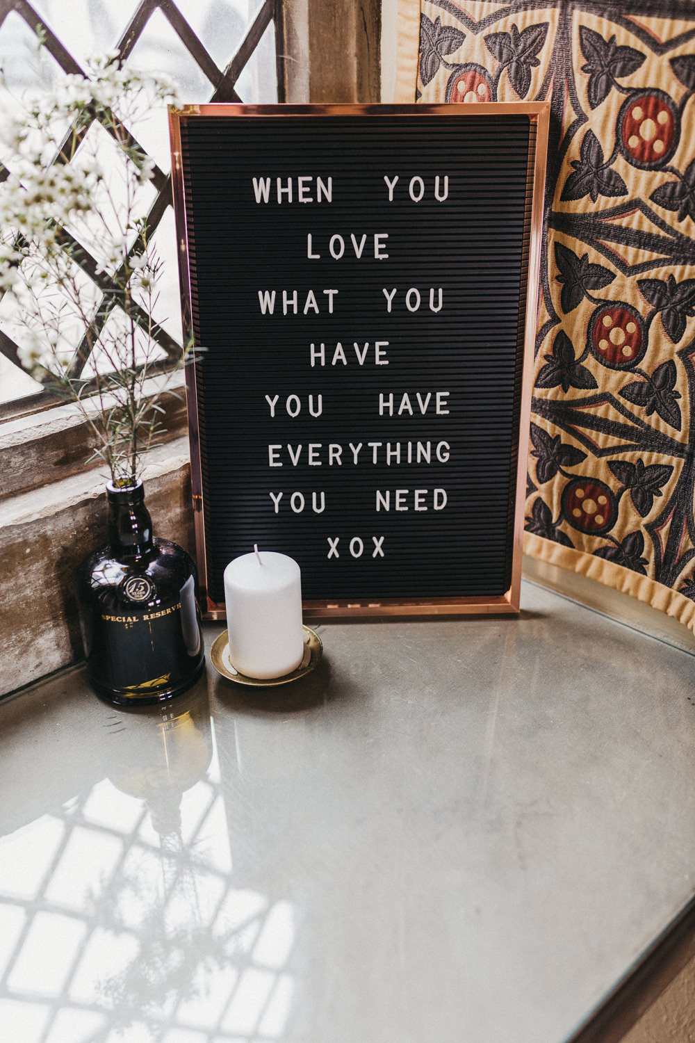 Pin Board Sign Rose Gold Frame Bottle Candle Lympne Castle Wedding Kev Elkins Photography