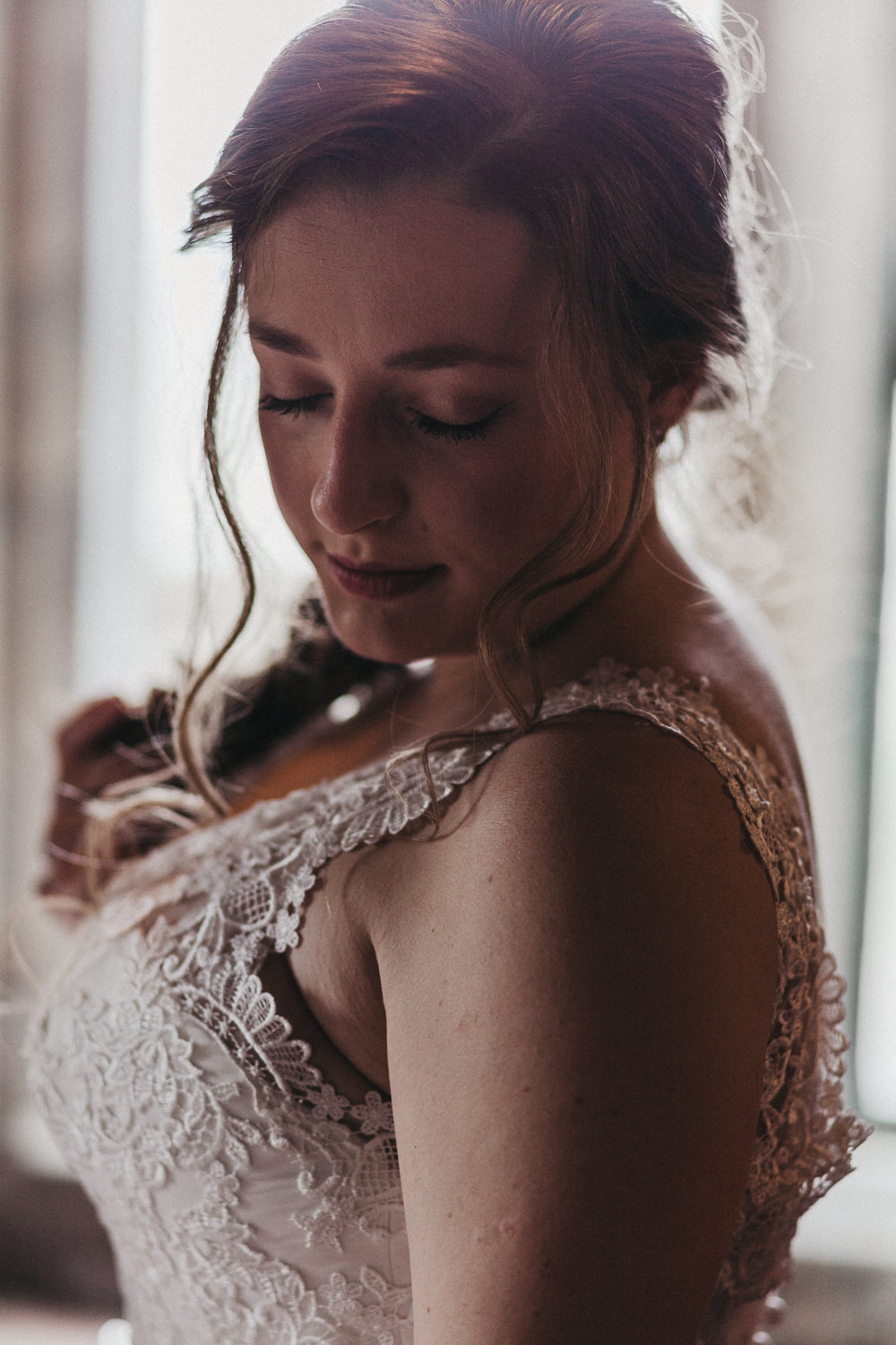 Bride Bridal Lace Strappy Dress Gown Lympne Castle Wedding Kev Elkins Photography