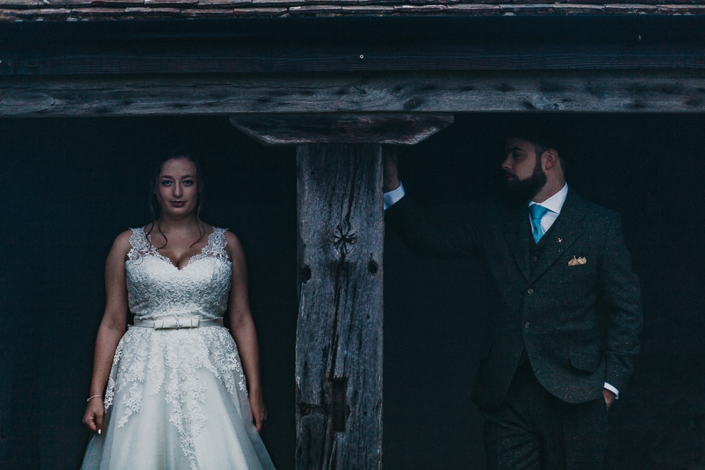 Bride Bridal Strappy Dress Lace Tweed Suit Groom Three Piece Waistcoat Lympne Castle Wedding Kev Elkins Photography