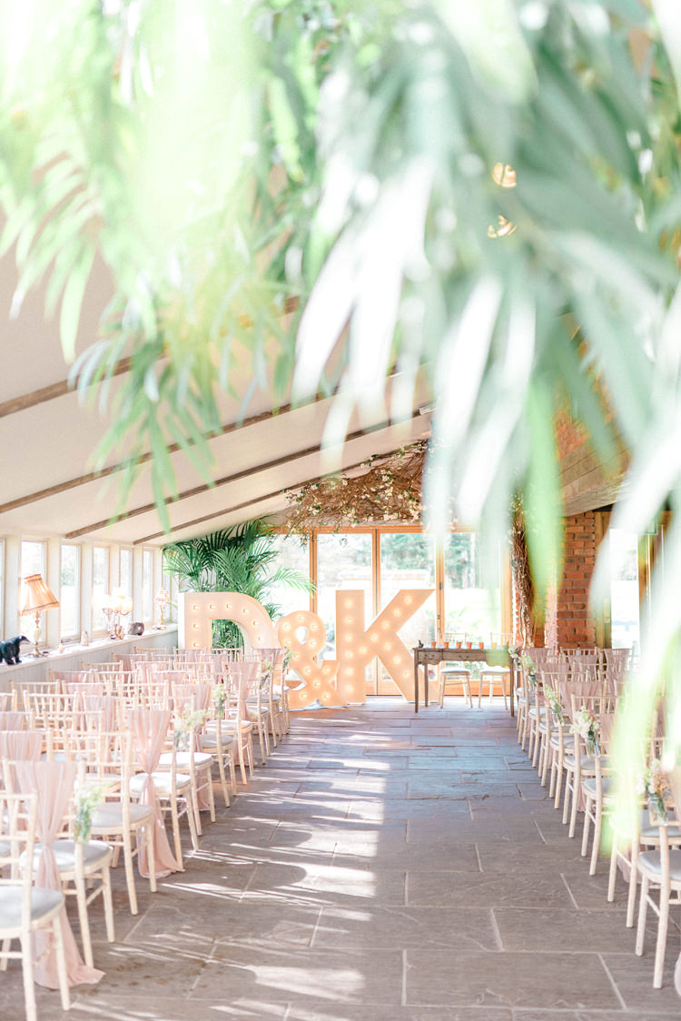 Ceremony Letter Lights Aisle Newton Hall Wedding Sarah-Jane Ethan Photography