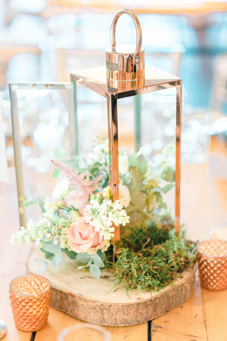 Terrarium Copper Log Slice Centrepiece Decor Newton Hall Wedding Sarah-Jane Ethan Photography