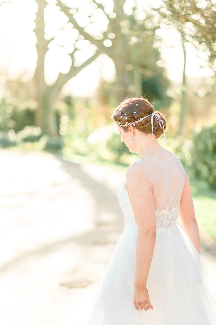 Tulle Dress Bride Bridal Gown Train Hair Vine Newton Hall Wedding Sarah-Jane Ethan Photography