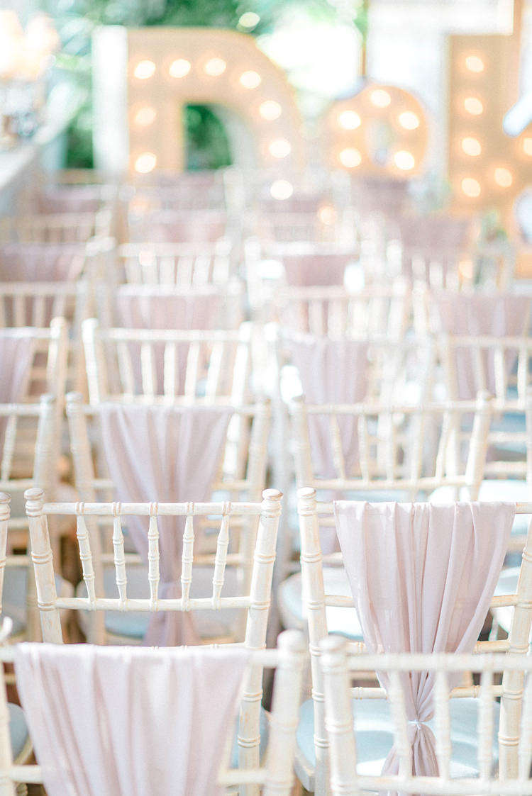 Chair Covers Drapes Pink Flowers Aisle Ceremony Newton Hall Wedding Sarah-Jane Ethan Photography