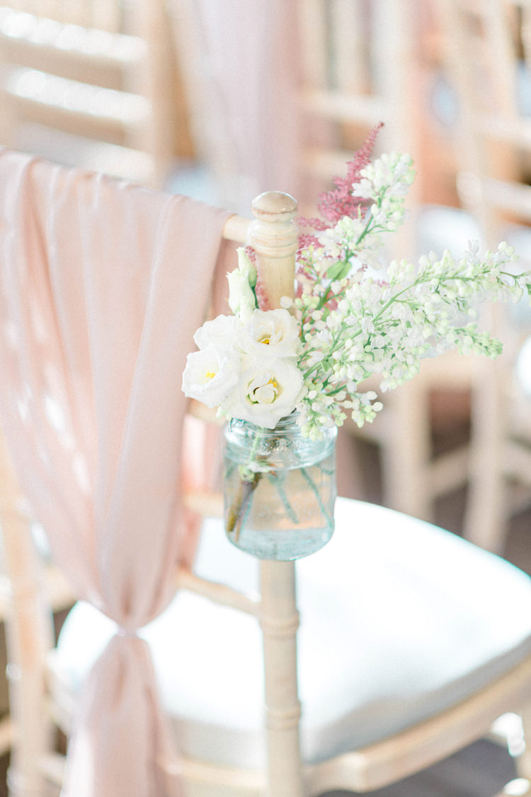 Chair Covers Drapes Pink Flowers Aisle Ceremony Jars Freesia Newton Hall Wedding Sarah-Jane Ethan Photography