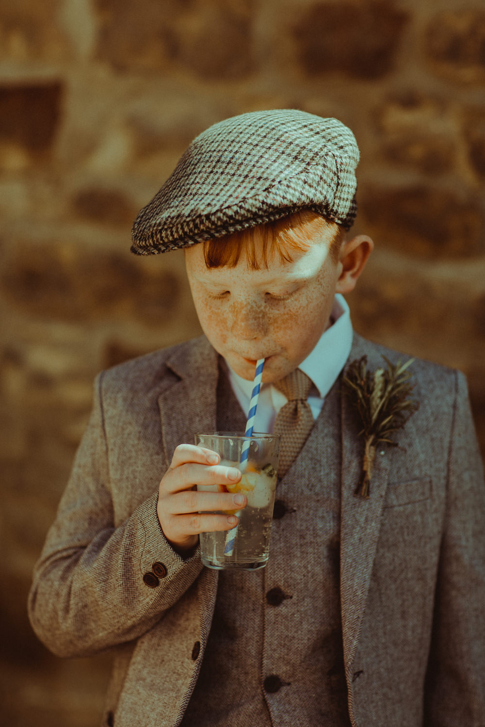 Page Boy Tweed Suit Ties Flat Cap Hat Northside Farm Wedding Belle Art Photography