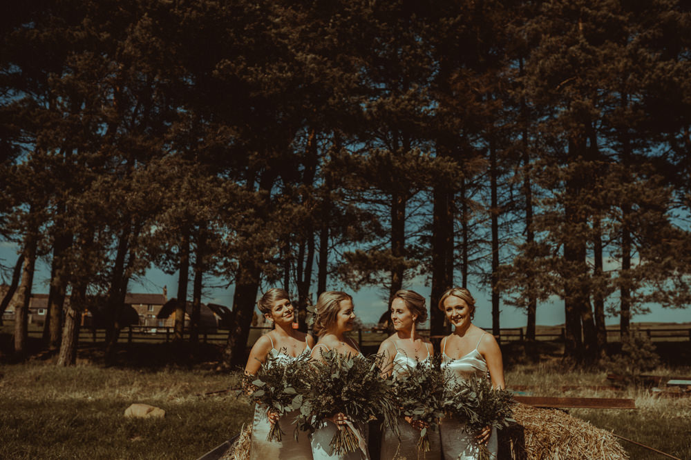 Silk Strap Bridesmaid Dresses Greenery Foliage Bouquets Bridal Northside Farm Wedding Belle Art Photography