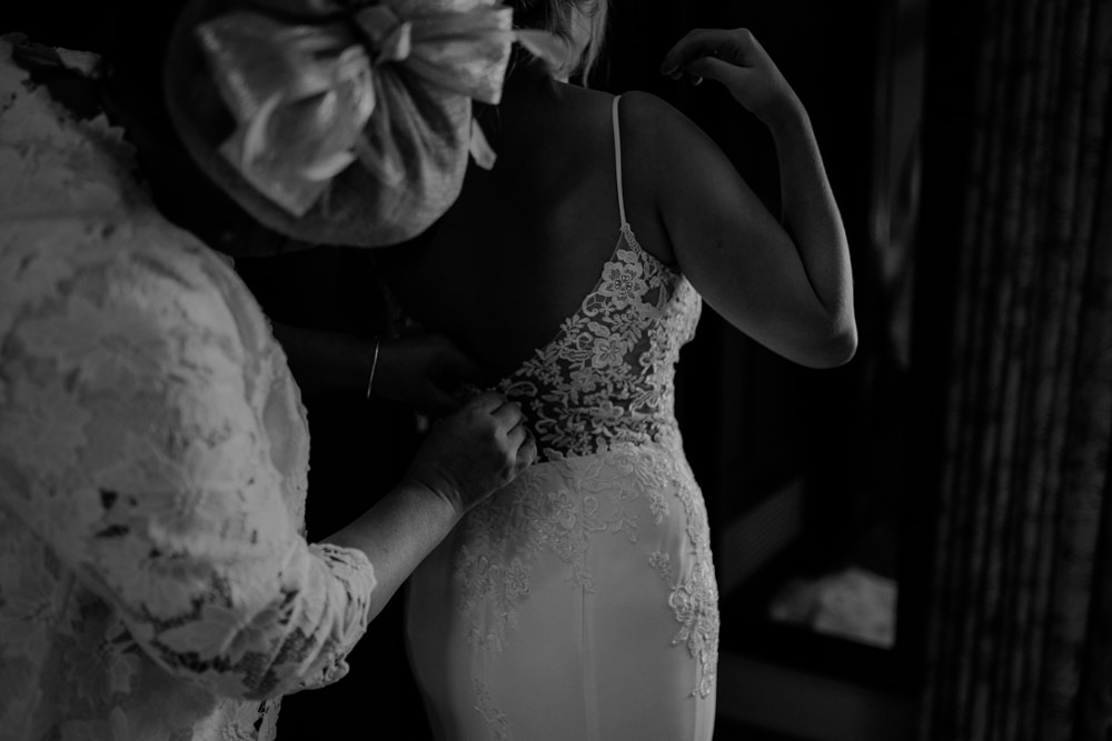 Lace Dress Gown Fit Flare Straps Low Back Bride Bridal Train Northside Farm Wedding Belle Art Photography