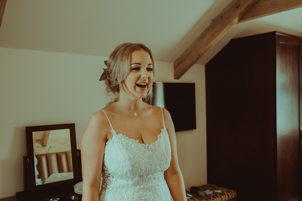 Lace Dress Gown Fit Flare Straps Low Back Bride Bridal Train Northside Farm Wedding Belle Art Photography