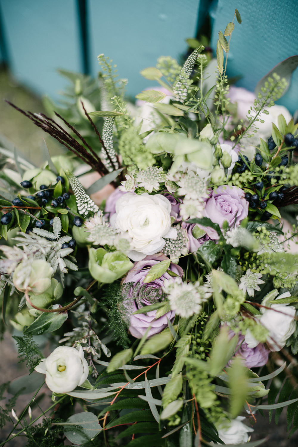 Bride Bridal Bouquet Foliage Greenery Purple Rose Berries Orange Tree House Wedding Winter You Them Us Photography