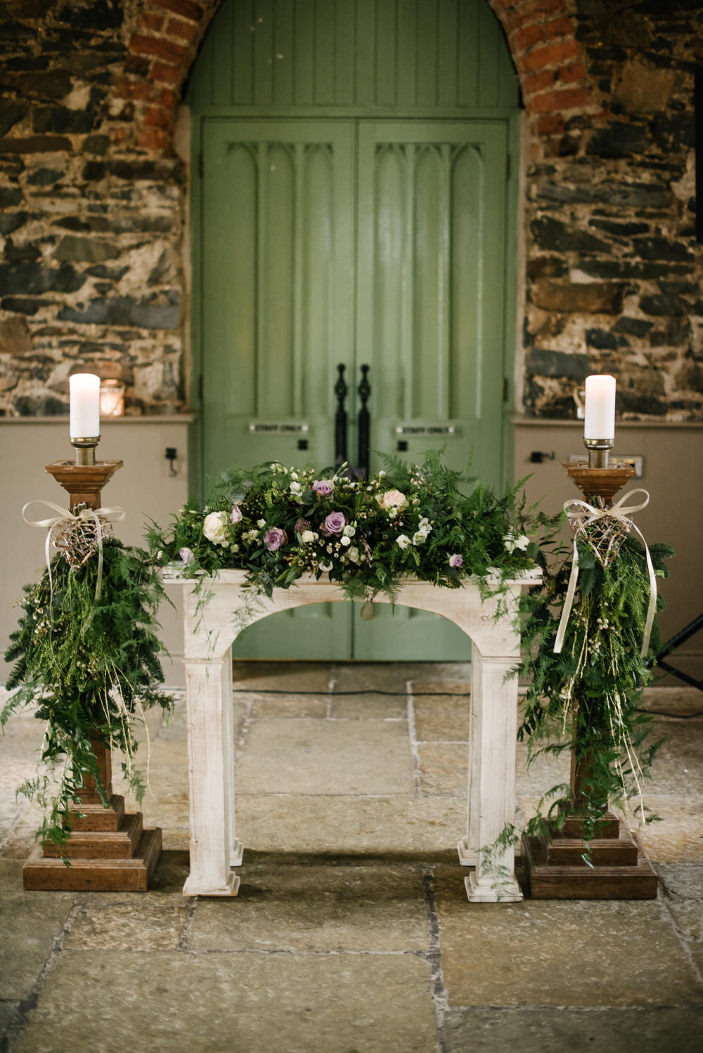 Decor Fireplace Greenery Foliage Candlesticks Purple Rose Orange Tree House Wedding Winter You Them Us Photography