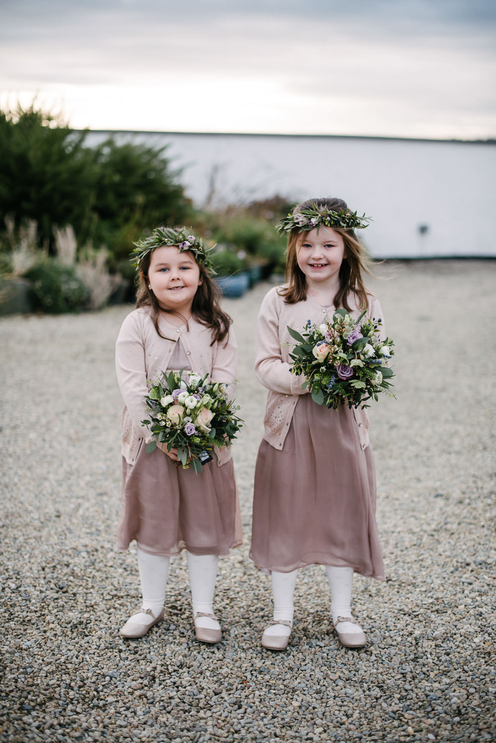 Flower Girls Greenery Crown Bouquets Cardigans Orange Tree House Wedding Winter You Them Us Photography