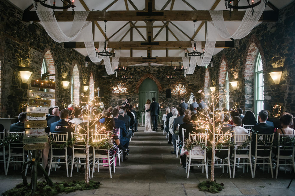Ceremony Fairy Light Tree Aisle Orange Tree House Wedding Winter You Them Us Photography