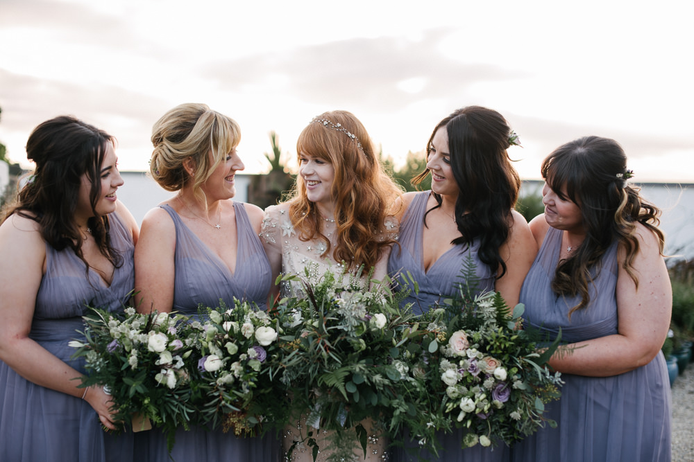Bride Bridal Jenny Packham Star Celestial Sparkle Embellishment Headpiece Tumbling Foliage Greenery Bouquet Dusky Purple Bridesmaids Orange Tree House Wedding Winter You Them Us Photography