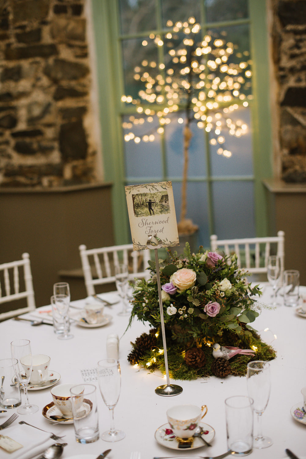 Table Centre Floral Rose Moss Fairy Lights Orange Tree House Wedding Winter You Them Us Photography