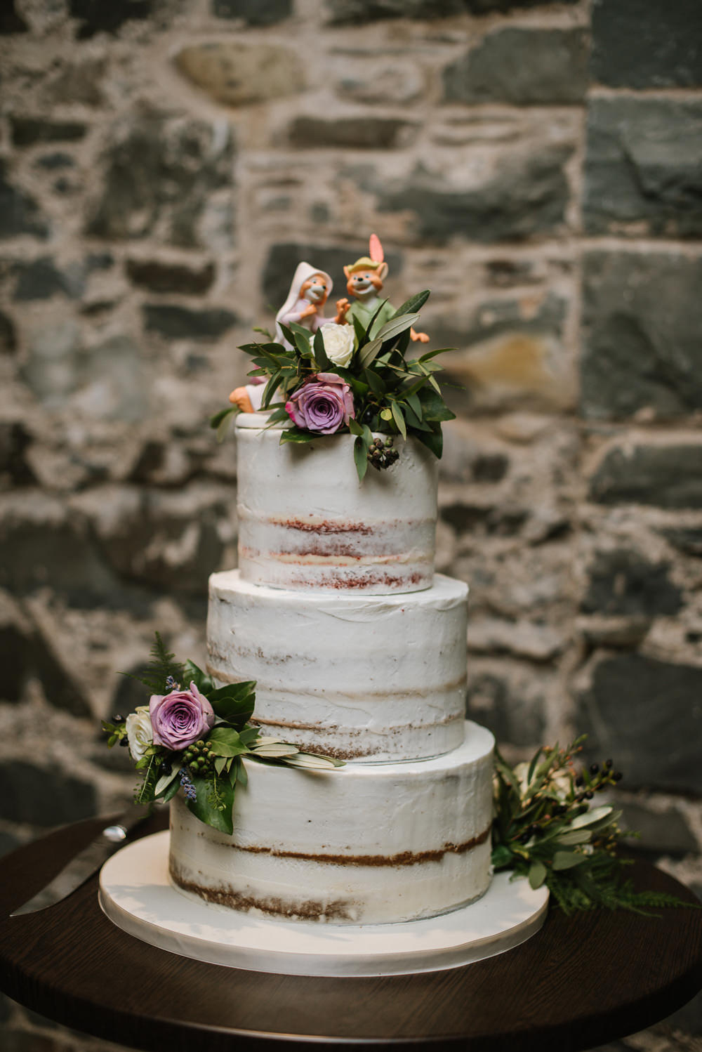 Semi Naked Buttercream Cake Robin Hood Maid Marion Cake Topper Greenery Flowers Purple Rose Orange Tree House Wedding Winter You Them Us Photography