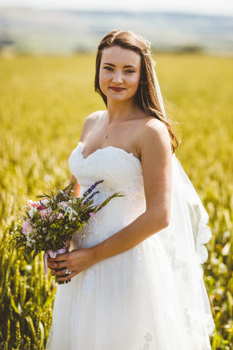 Strapless Sweetheart Lace Dress Gown Bride Bridal Enzoani Veil Rustic Relaxed Farm Wedding Photography34
