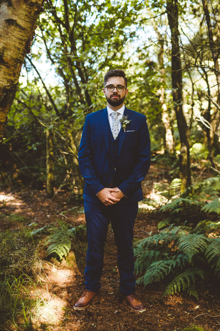 Groom Blue Suit Floral Tie Rustic Relaxed Farm Wedding Photography34
