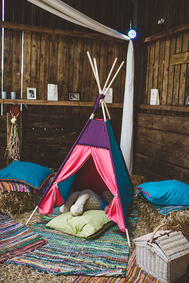 Kids Childrens Tipi Tent Area Rustic Relaxed Farm Wedding Photography34
