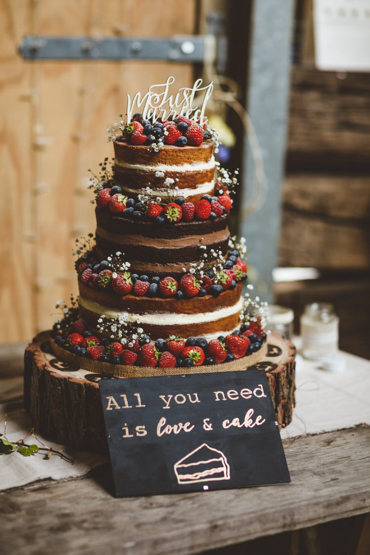 Naked Cake Layer Sponge Fruit Berries Log Stand Rustic Relaxed Farm Wedding Photography34
