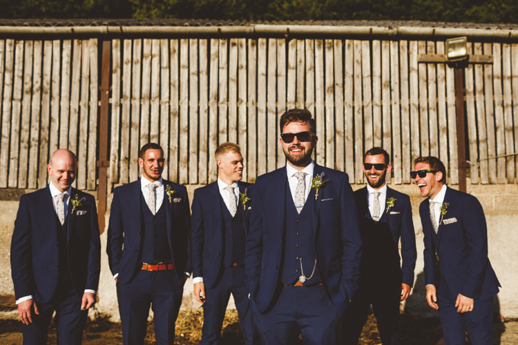 Groom Groomsmen Blue Suits Floral Ties Rustic Relaxed Farm Wedding Photography34