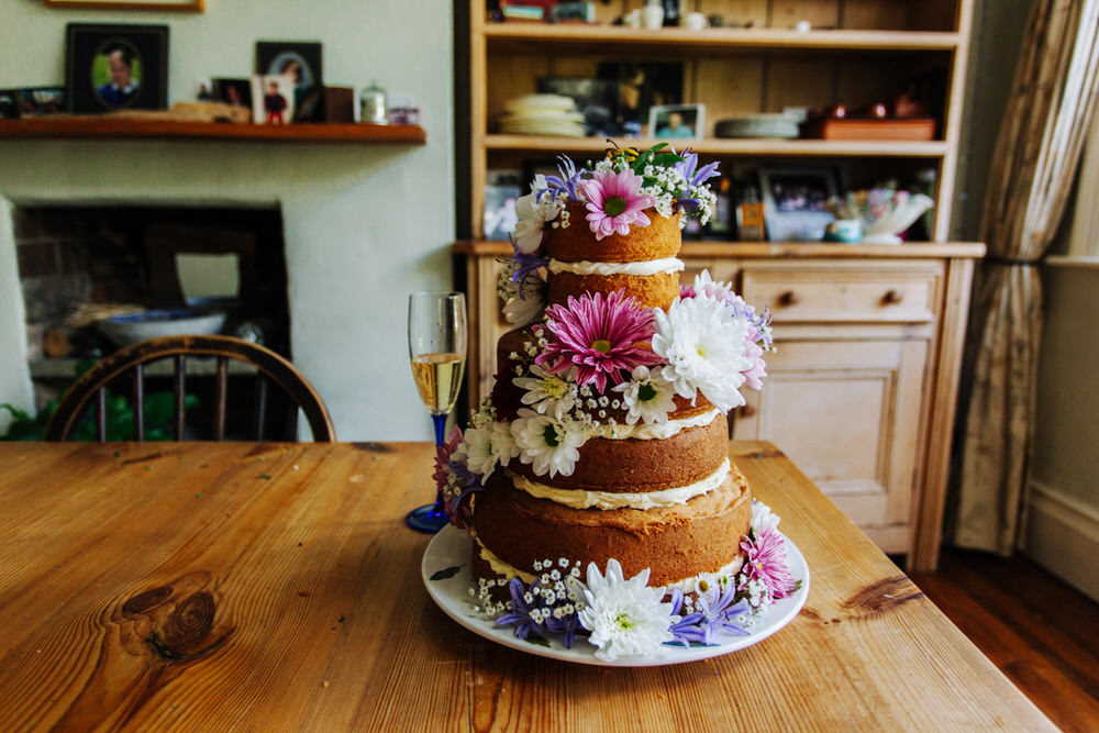 Naked Cake Flowers Floral Tiered Secret Barn Sussex Wedding Rainbow Colourful Yvonne Lishman Photography